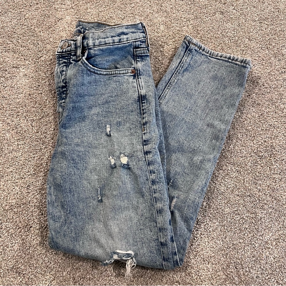 Old Navy Sky-Hi Straight Jeans Women Sz 4 Extra High Rise Pants Button Fly Holes